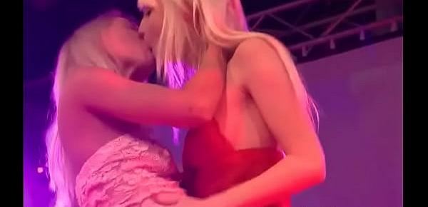  Two horny and hot blond bitch making out